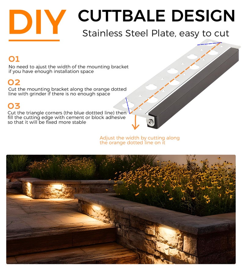 CLOUDY BAY [6 Pack] 12 Inch 12V-15 VAC/DC Low Voltage Hardscape Lighting Paver Light,Retaining Wall Lights Outdoor,IP65 Waterproof, 7W 2700K Soft White,Frost Lens Deck Step Light - Image 5
